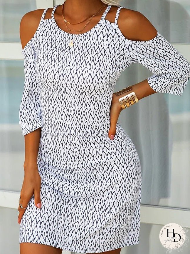 Dresses Printed Off-Shoulder Mid Sleeve Dress for Women