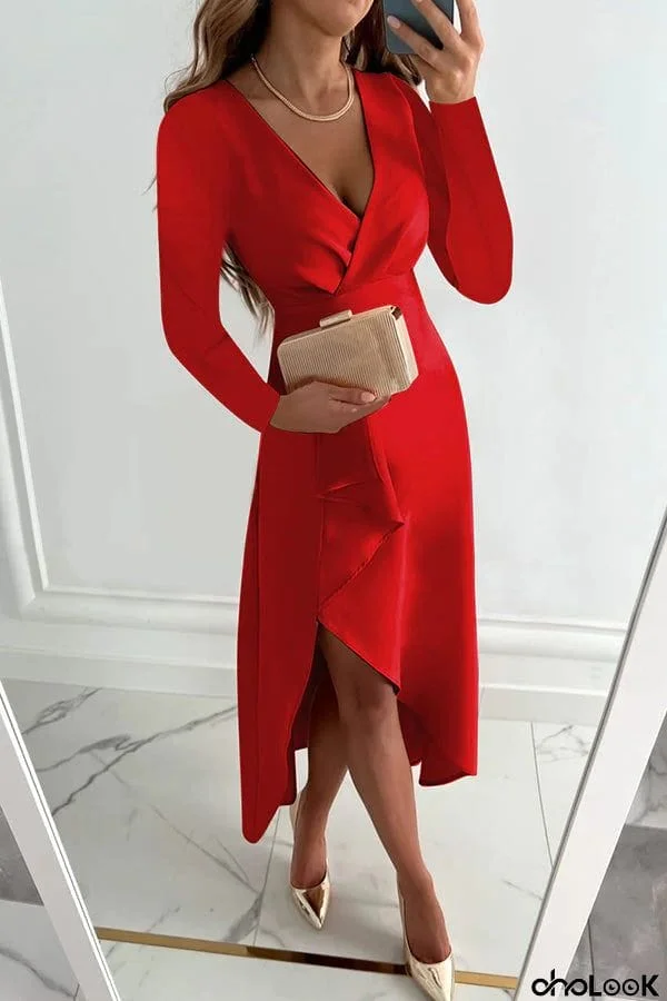 Charming Grace Ruffle Long Sleeve Midi Dress