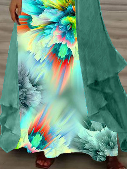 Women Half Sleeve V-neck Solid Color Dress