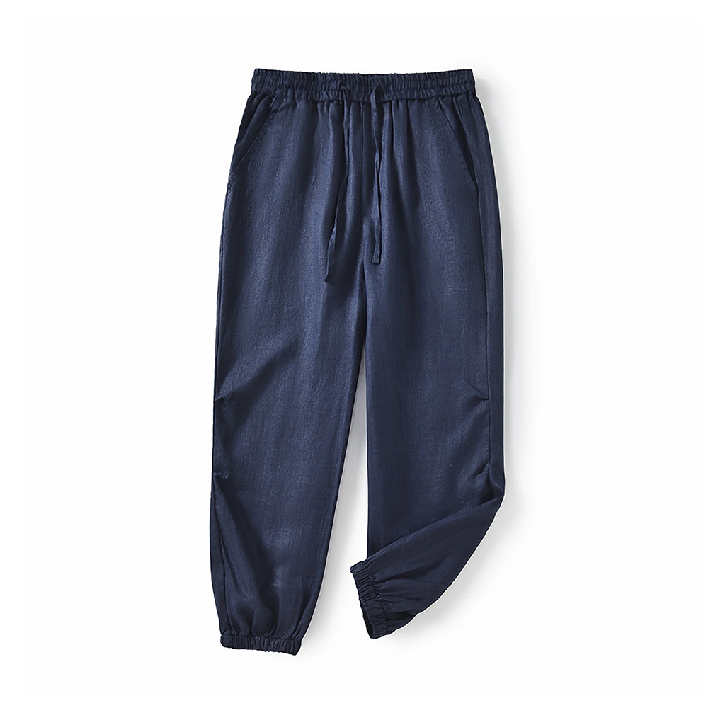100% European Linen Men's Mid Waist Cropped Pants REAL SILK LIFE