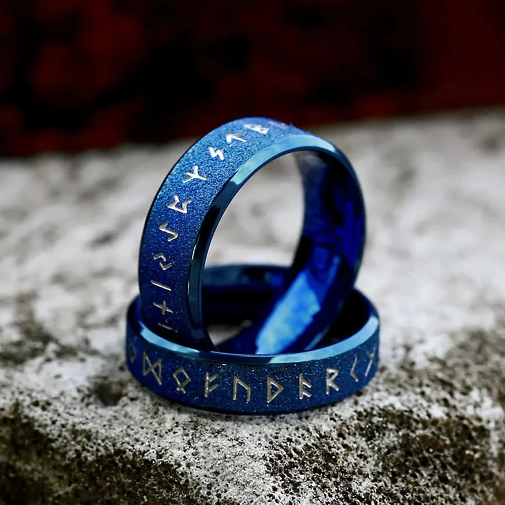 Blue Rune Ring Round Simple Viking Rune Ring