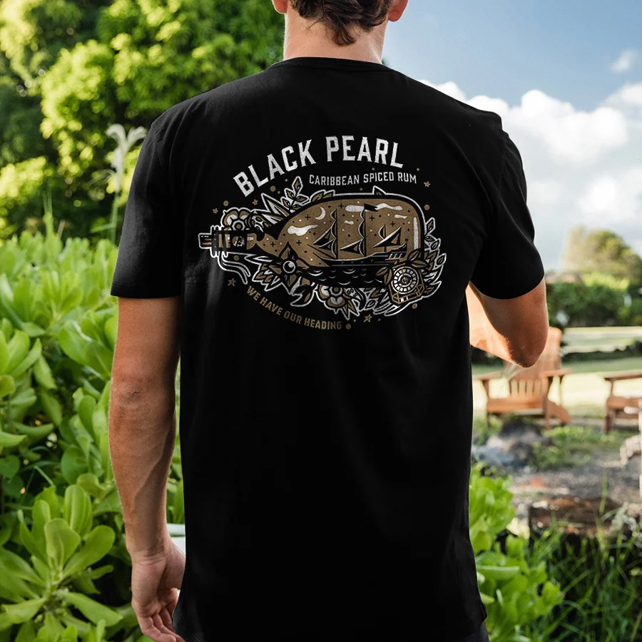 Black Pearl We Have Our Heading Printed Men's T-shirt