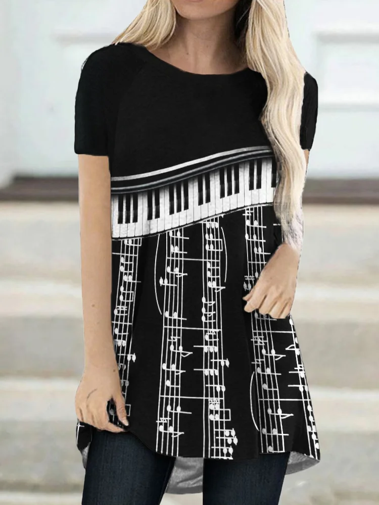 Music Sheet Piano Contrast A Line T Shirt