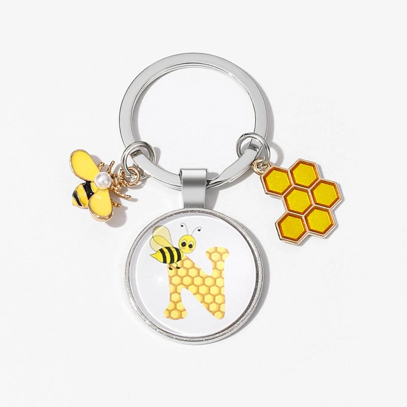 Pastoral Letter Bee Glass Metal Unisex Keychain