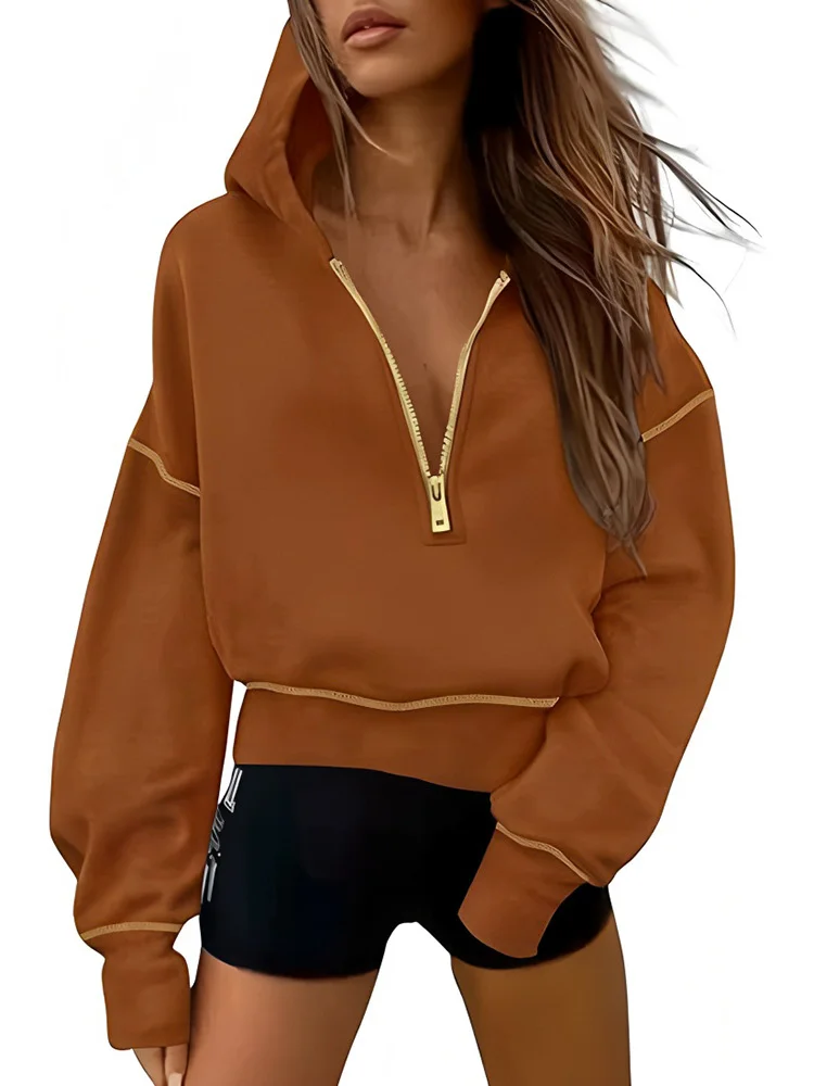 Athvotar Athvotar Women's Clothing 2025 Spring And Autumn Half Zipper Short Hoodie Women Loose