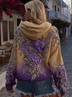 Women's Classic Rose Embroidery Art Comfy Hoodie - Image 6