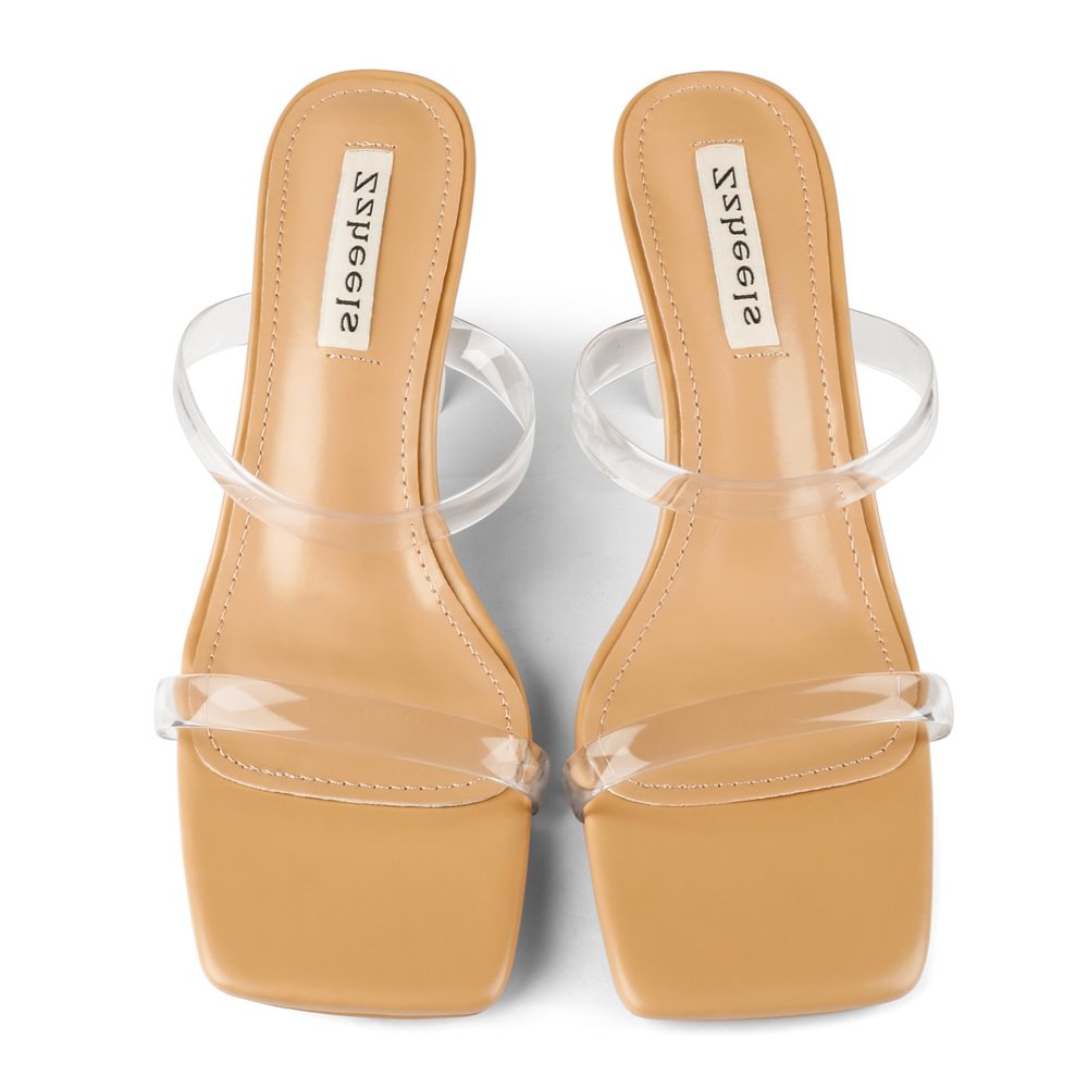 7cm/2.76''   Clear Chunky Heels for Women Low Heels Square Toe Shoes Sandals Women's Slippers