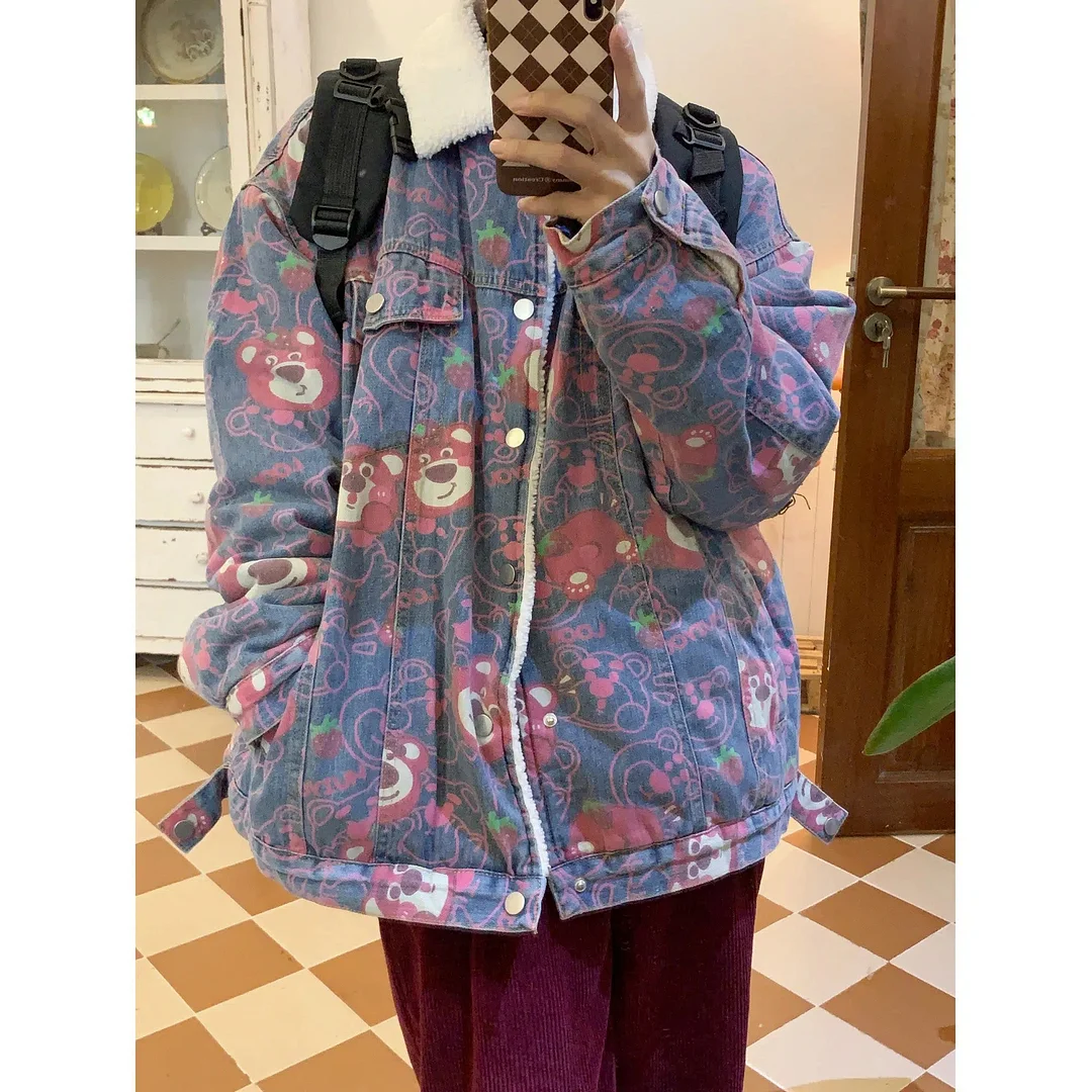 Aonga Strawberry Print Denim Jacket