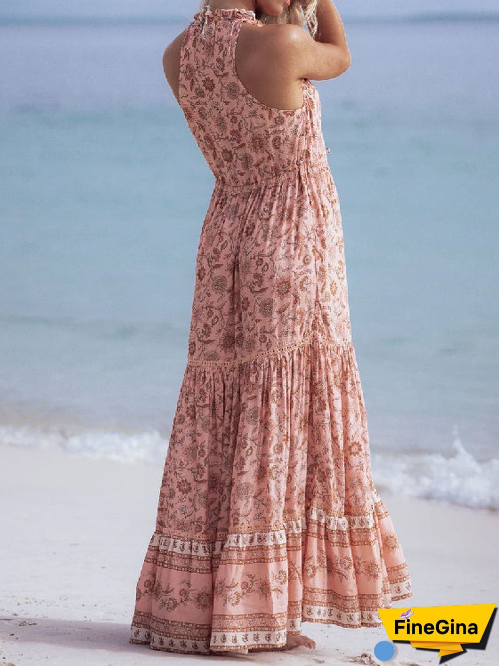Vintage Casual Vacation Boho Halter Print Dress S-5XL