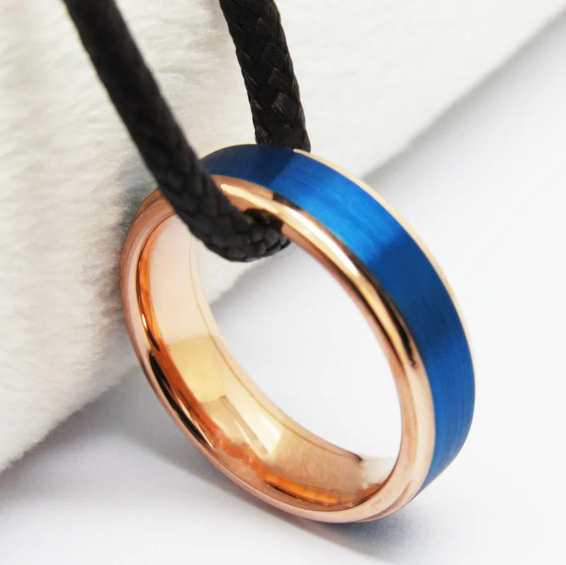 6MM 8MM Tungsten Open Steps Sand Surface Electric Blue Electroplated Rose Gold Men's Wedding Bands