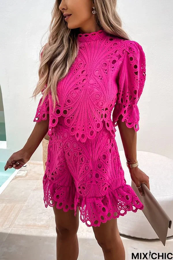 Pretty Personality Crochet Lace Shorts Suit