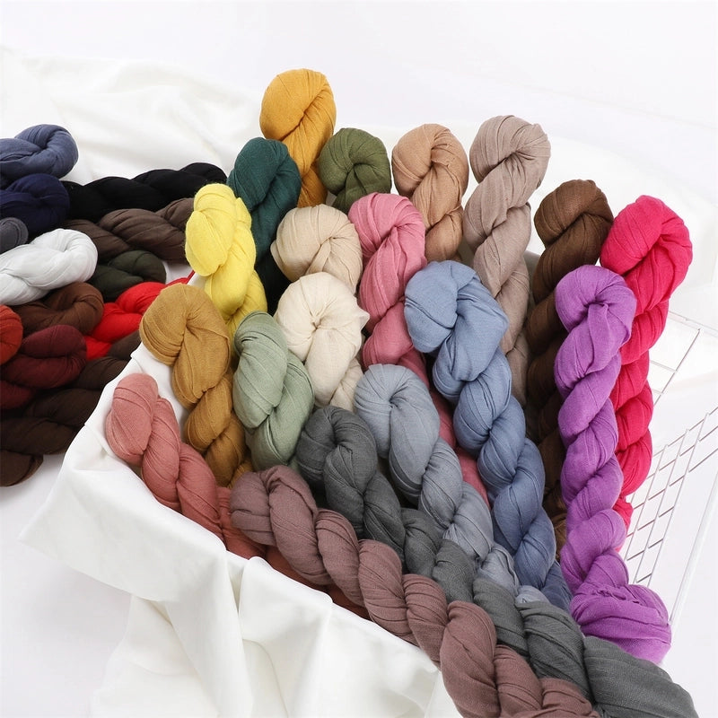 Spring And Autumn Pure Color Silk Yarn Twist Wrinkle Cotton And Linen Breathable Thin Scarf Female Cover Scarf In Stock