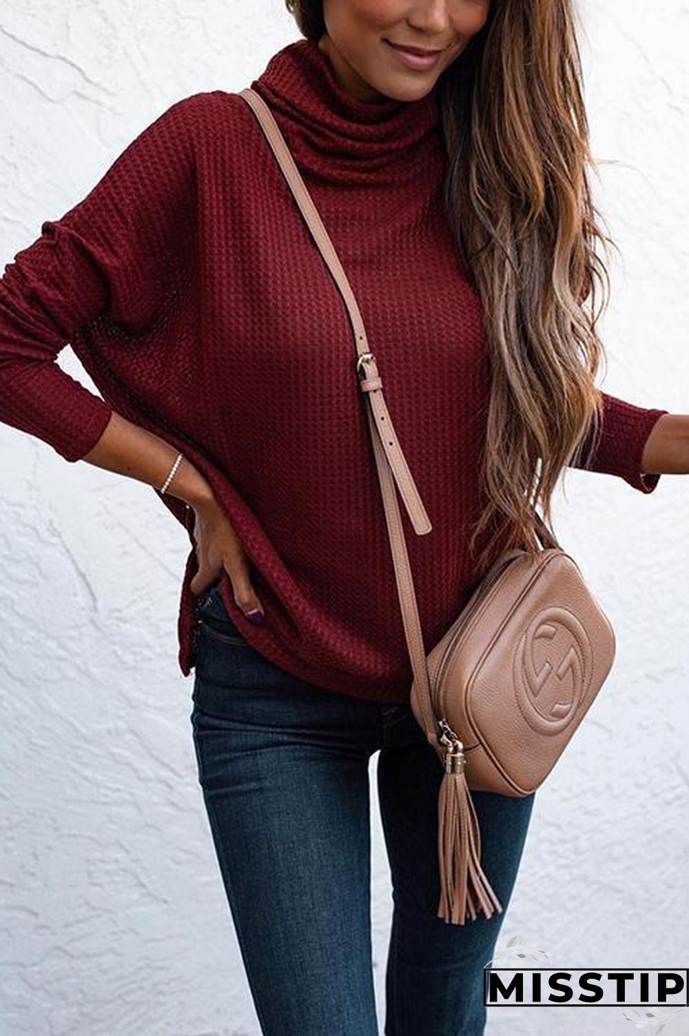 Cowl Neck Slit Sweater