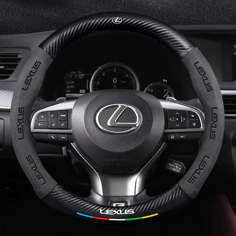 Steering Wheel Cover 3D Embossed Carbon Fiber Leather Protective Cover