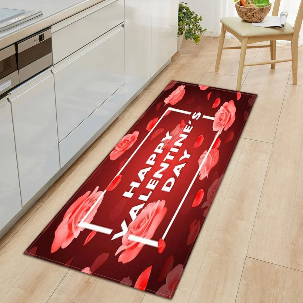 Modern Kitchen floor mat Strip Bathroom Entrance Porch Door Mat Bedroom Living Room Bedside Carpet Valentine Pattern