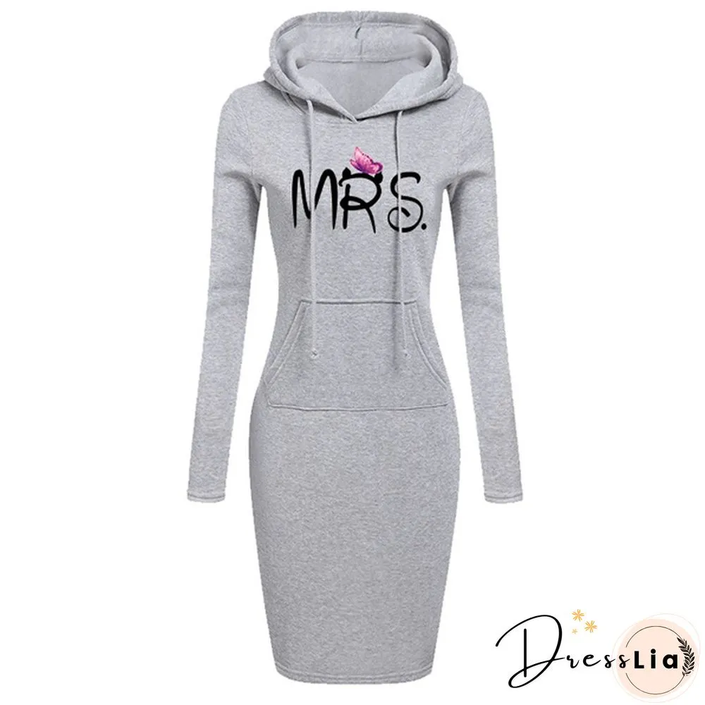 Women's Casual Dress Outdoor Sports Pullover Pocket Hooded Slim Dress