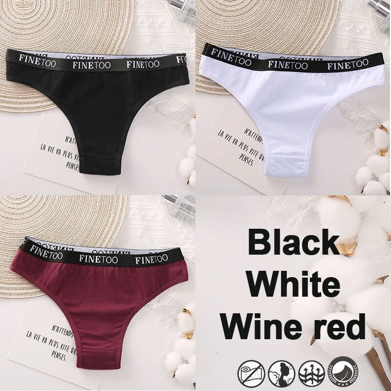 3PCS/Set Brazilian Panties Cotton Women's Underwear Sexy Lingerie Female Underpants Briefs Thong Girl Solid Color Finetoo Pantys