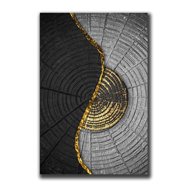 Gold Black Grey Wood Marblepattern Canvas Painting Wall Art Vintage Luxury Abstract Poster and Print for Home Living Room Decor