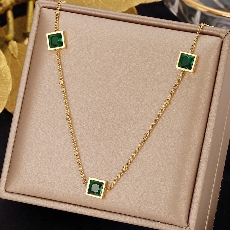 3 Pieces Elegant Minimalist Leaf Four Leaf Clover Insect Stainless Steel Plating Inlay Zircon Pendant Necklace