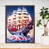 Diamond Painting -DIY Round Drill Red Rose Ship