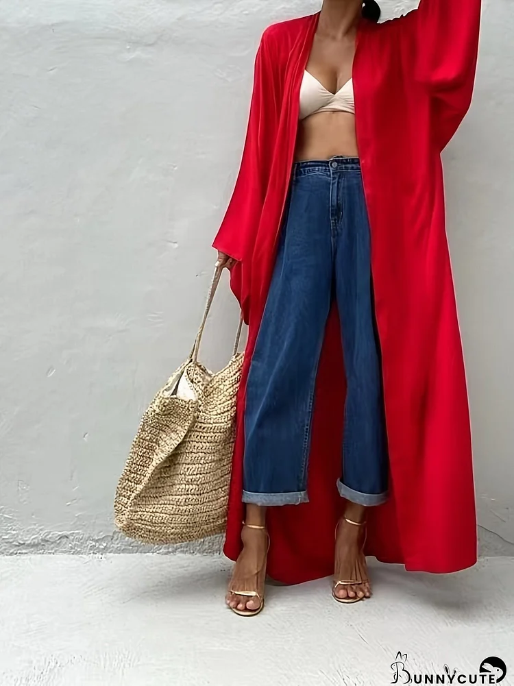 Red Long Sleeve Loose Fit Dress