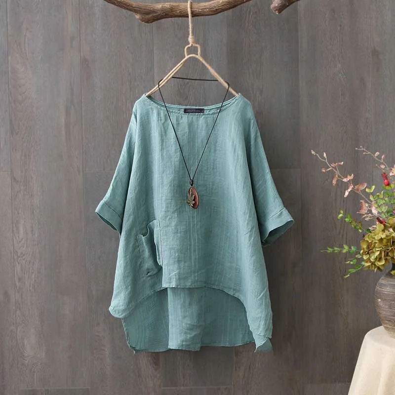 ZANZEA Summer Blouse Women Half Sleeve Tunic Tops Solid Work Shirt Casual Loose Vintage Cotton Linen Blusas Femininas