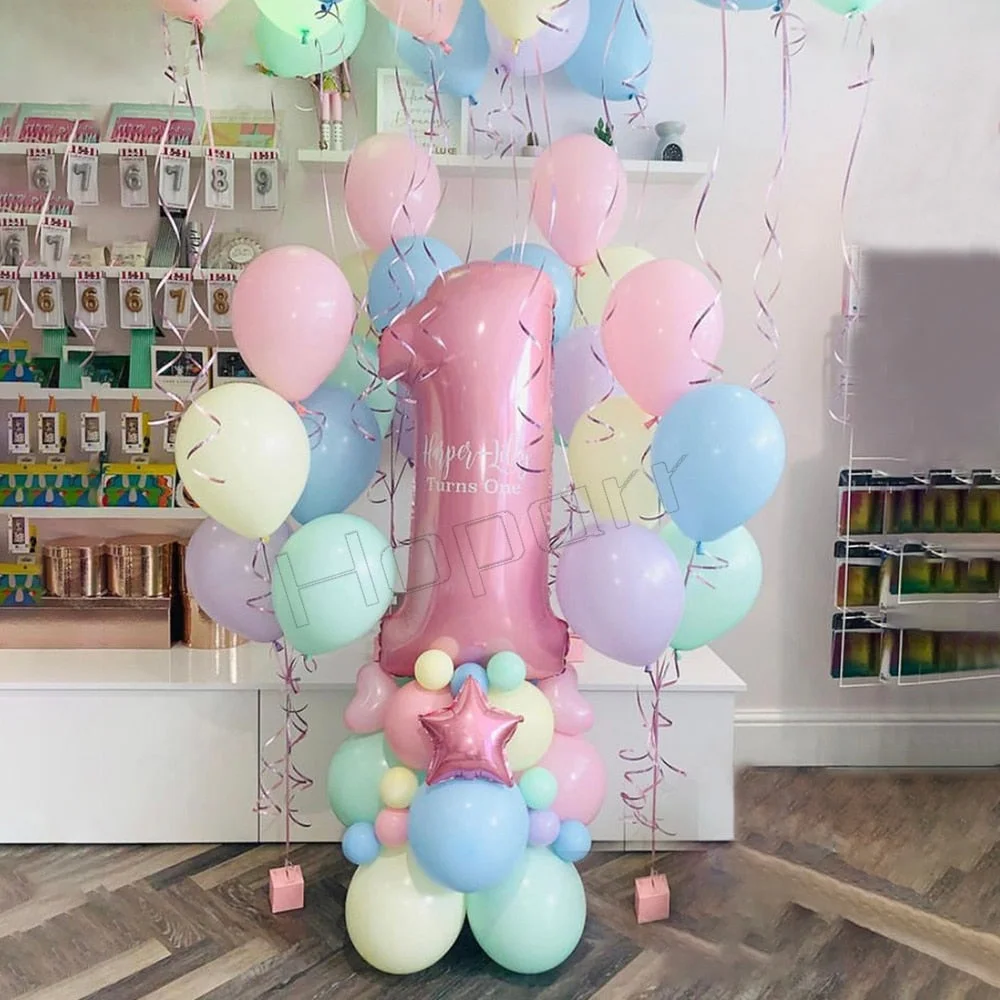 1 set Macaron Latex Balloons Pink 40 inch Number Foil  Balloon Helium Globos Baby Shower Decoration Birthday Party Supplies