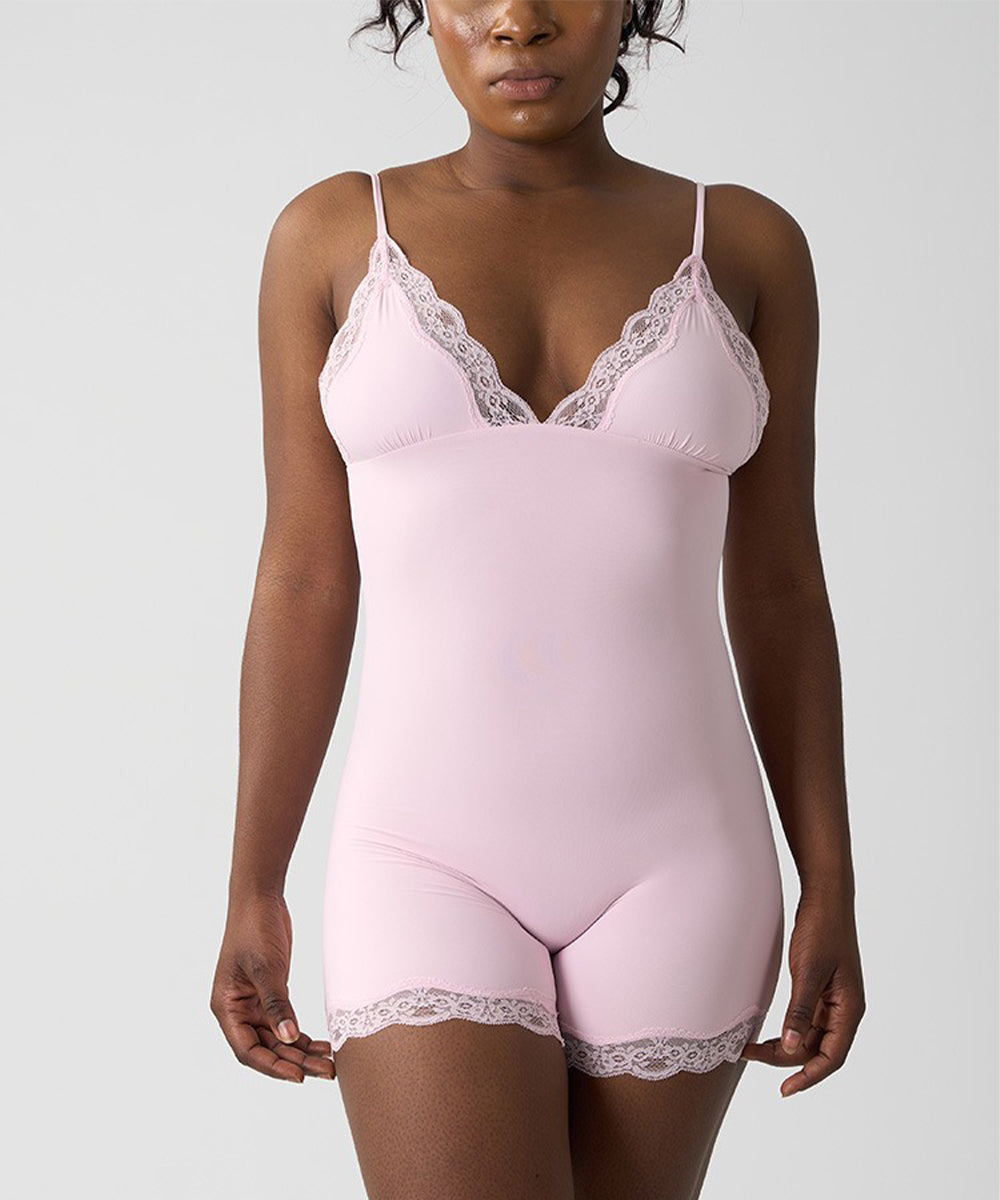 Lace Trimmed Spaghetti Straps Bodysuit
