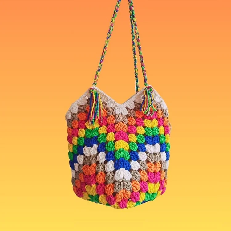 Lulusnow Handmade Multicolor Casual Travel Beach Crochet Tote Bag Summer Shoulder Bag 