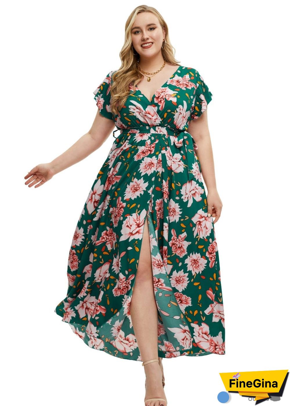 Boho Plus Size Printed Slit Maxi Dress Gianna