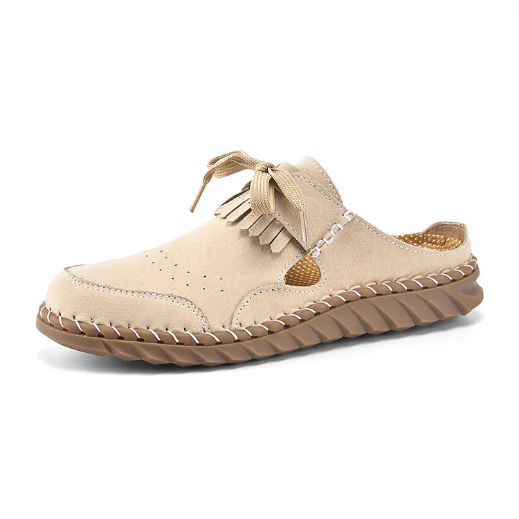 Women's Closed Toe Slippers Hand-stitched Retro Lace-up Shoes Radinnoo.com