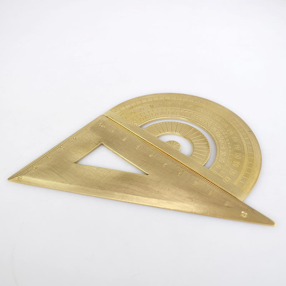

Vintage Brass Triangle Ruler Semicircular Protractor Drawing Gauge Tools, 501 Original