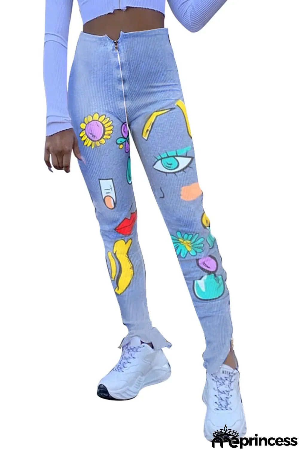 Red Polyester Zipper Fly High Print pencil Pants Bottoms