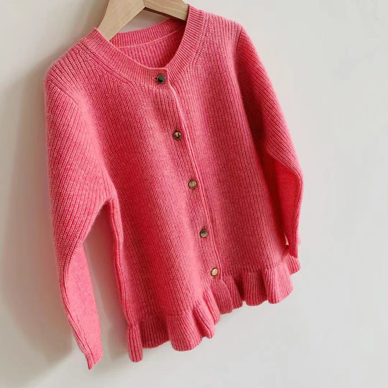 Ruffled Hem Kid's Cashmere Cardigan REAL SILK LIFE