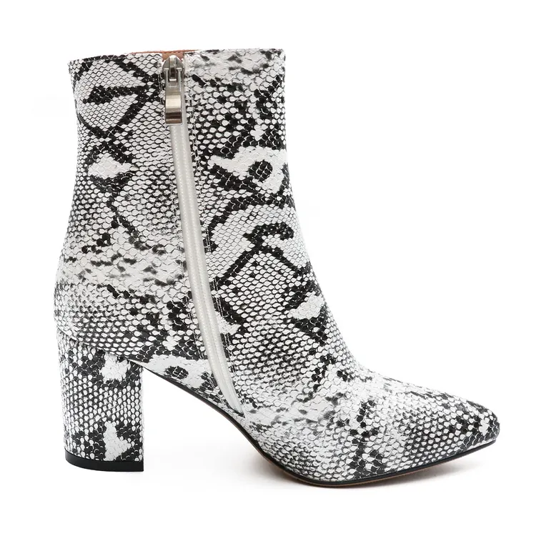 75mm Women's Zipper Pointed Toe Chunky Block Heel Ankle Boots-vocosishoes