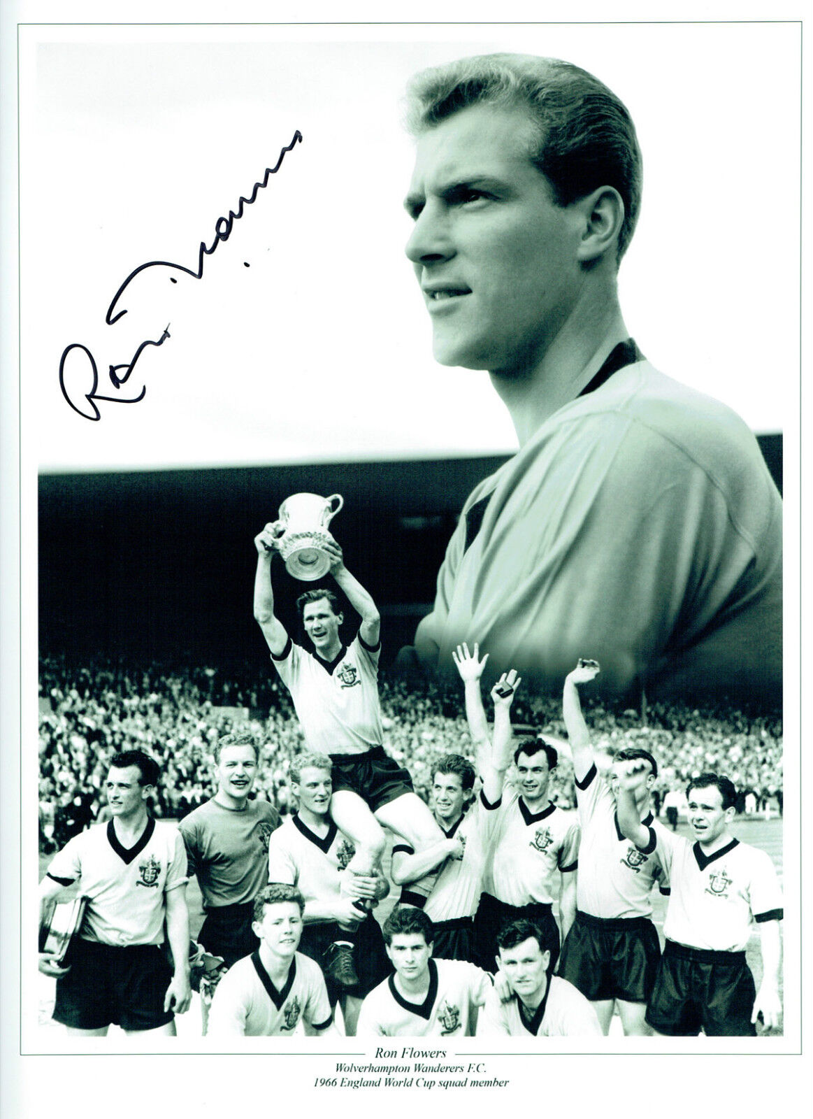 Ron FLOWERS Signed WOLVES & England Legend Autograph 16x12 Photo Poster painting AFTAL RD COA