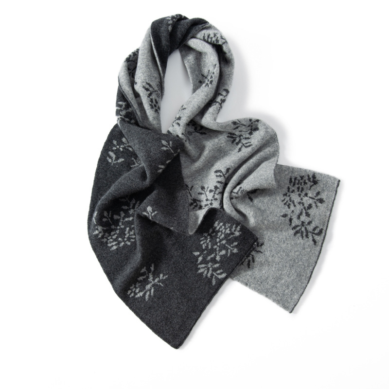 100% Cashmere Scarf Leaf Pattern REAL SILK LIFE