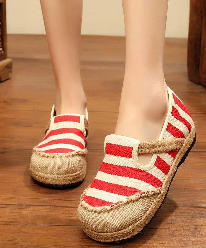 Red Striped Patchwork Flat Feet Shoes