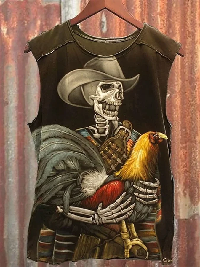 Men's Vintage Skull Print Vest