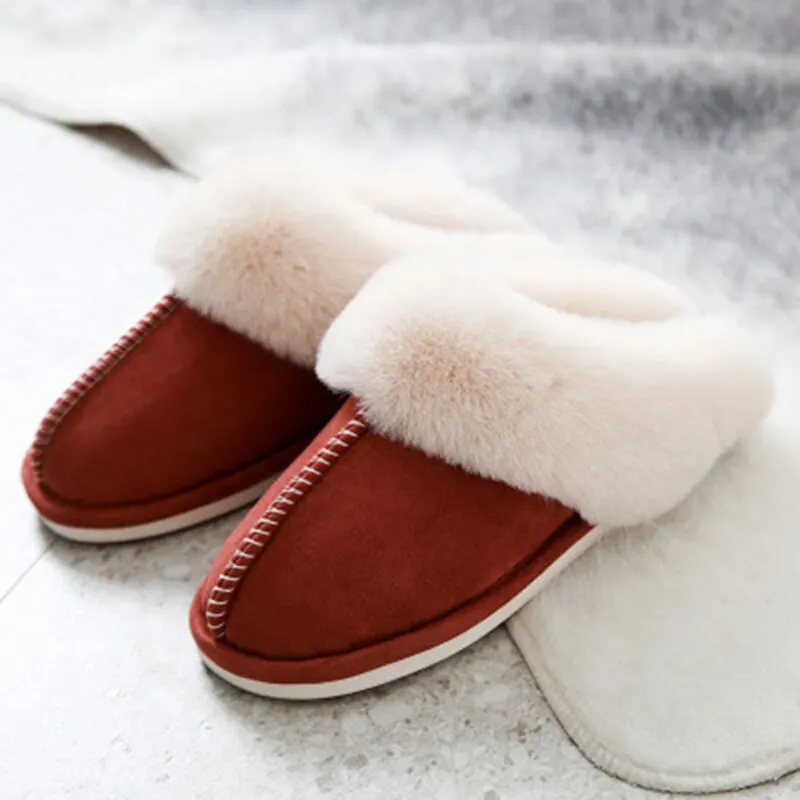JIANBUDAN Plush warm Home flat slippers Flock soft comfortable winter slippers Men's Women's cotton shoes Indoor plush slippers