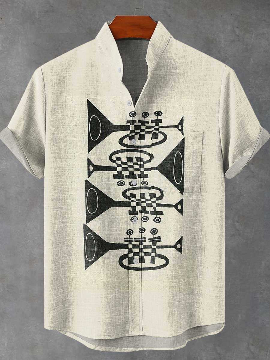 Abstract Art Jazz Vintage Print Casual 100% Cotton Shirt