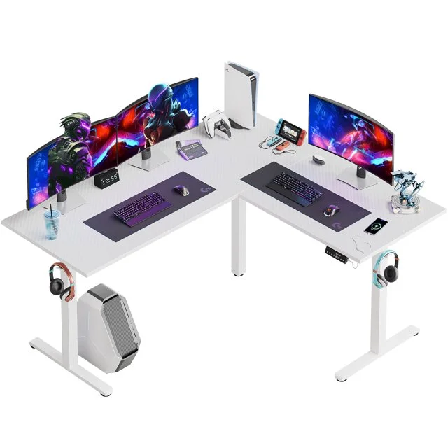 Bestier L Shaped Standing Desk, Gaming Desk with Adjustable Height, 63 inches Double Motor Stand up Corner Desk with Storage and Headphone Hook, L Desk for Home Office