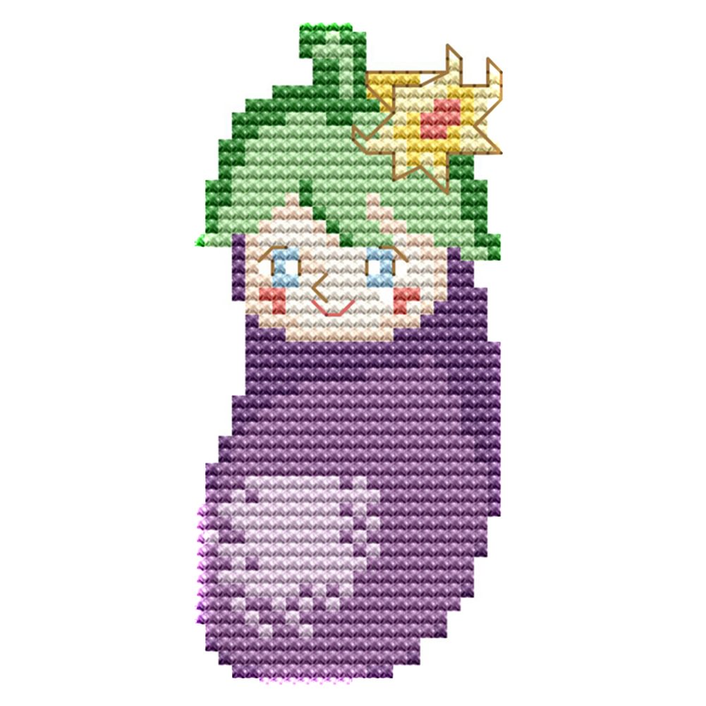 14CT Joy Sunday Stamped Cross Stitch - Cute Eggplant(14*7cm)