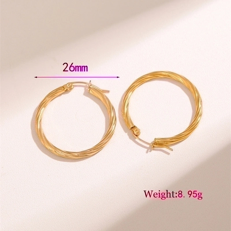 2 Pieces Retro Minimalist Round Waves Plating 201 Stainless Steel 18K Gold Plated Hoop Earrings