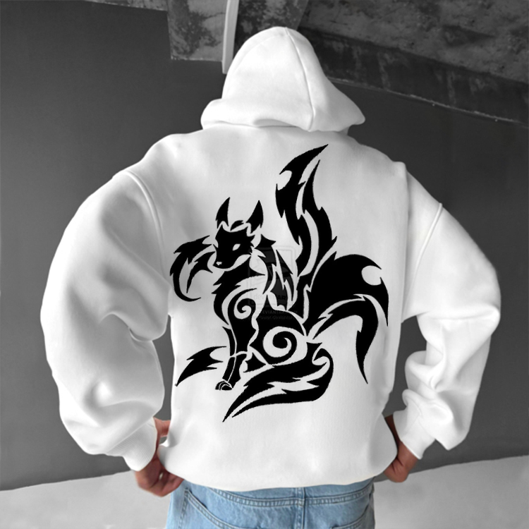 Men's Large Size Sweatshirt Anime Silhouette Hooded Long Sleeve Pullover White