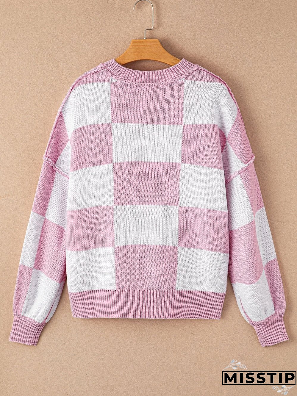 Checkered Pattern Knit Sweater for Women