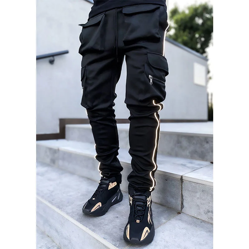 Casual loose straight-leg reflective running training pants