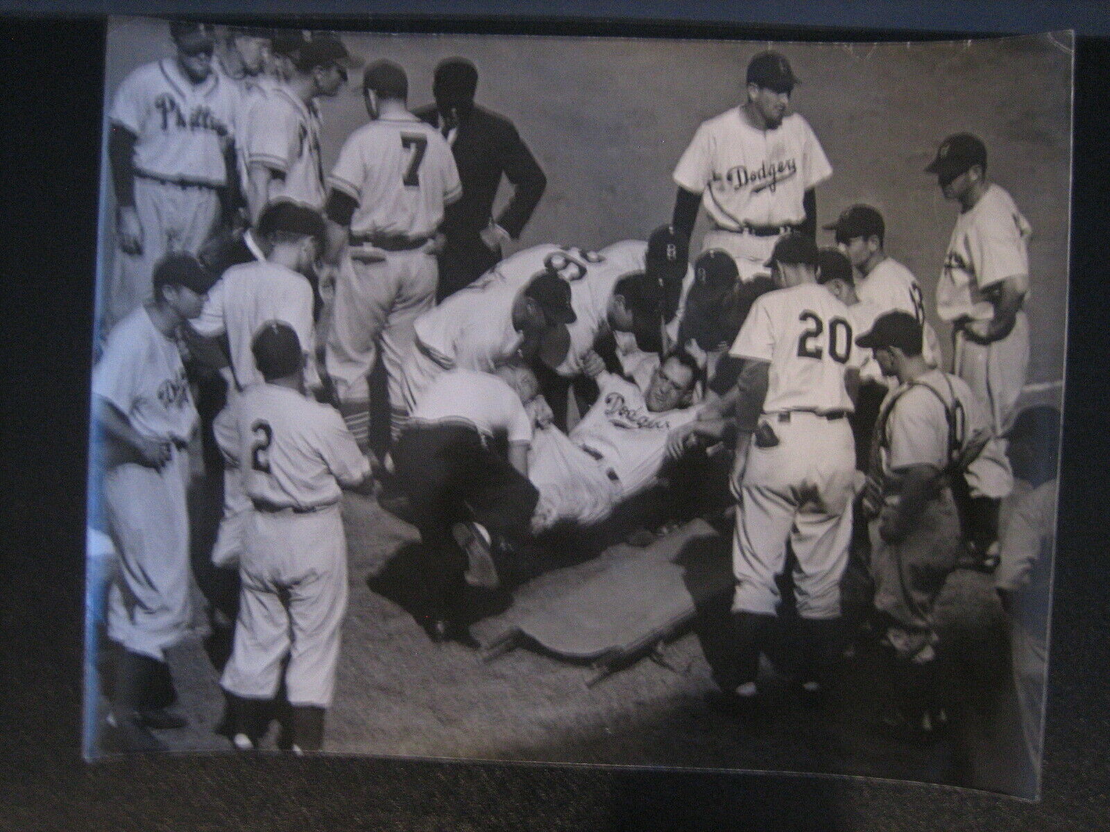 Pete Reiser INJURED Arthur Rickerby 1940's Press Original Photo Poster painting Brooklyn Dodgers