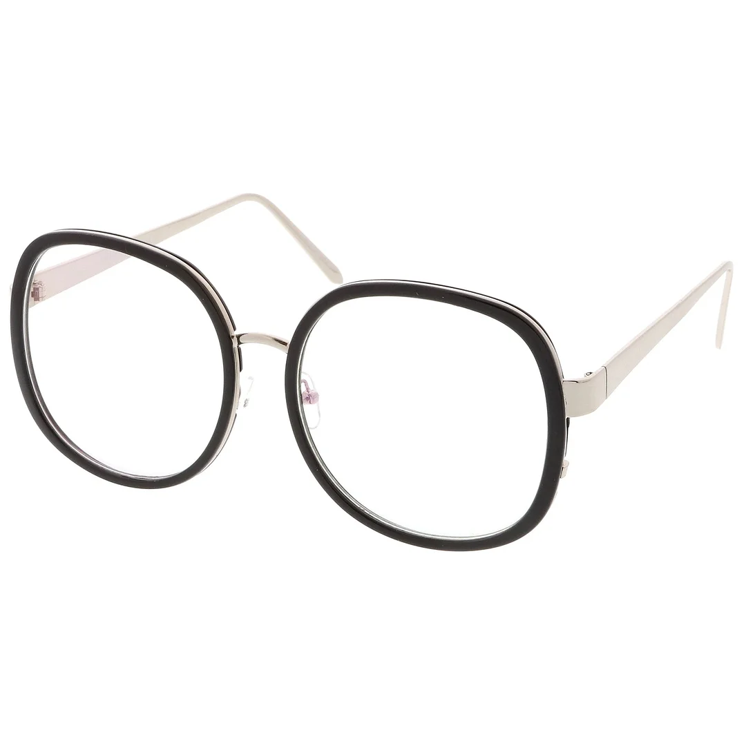 Women's Oversize Metal Arms Nose Birdge Clear Lens Round Eyeglasses 61mm