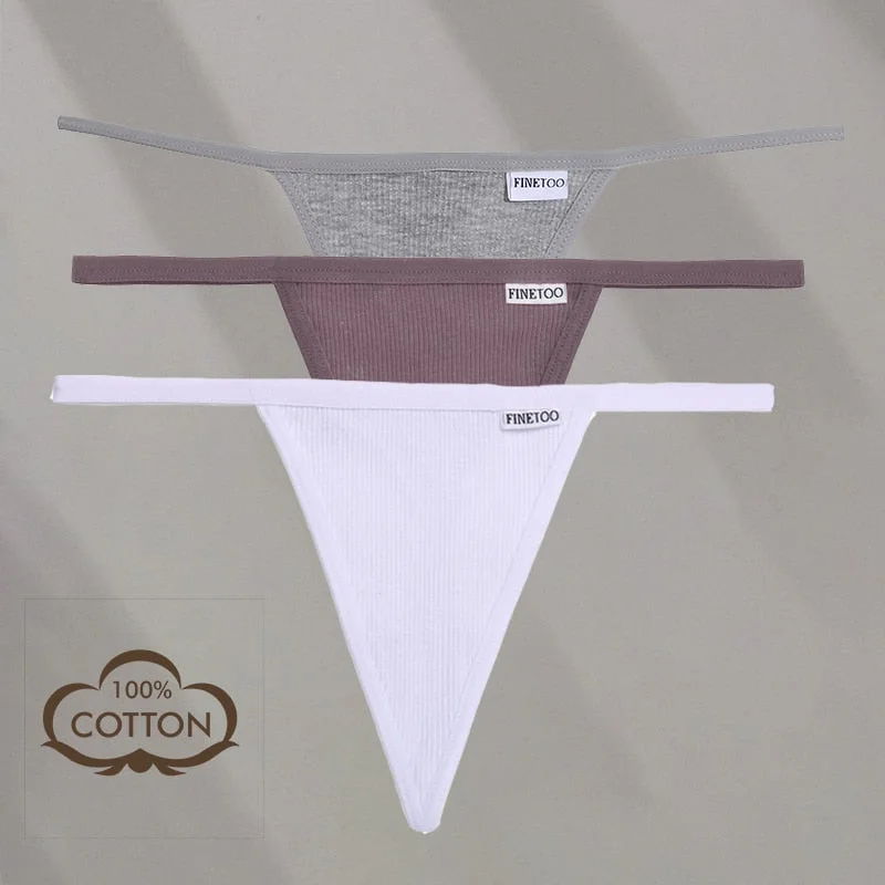 FINETOO 3PCS/Set M-XL Sexy G-string Panties Cotton Women's Underwear Girls Female Underpant Pantys Ladies Bikini Thong Lingerie